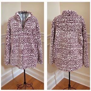 NWT Peach Love California Sherpa Half Zip Pullover Burgundy Print